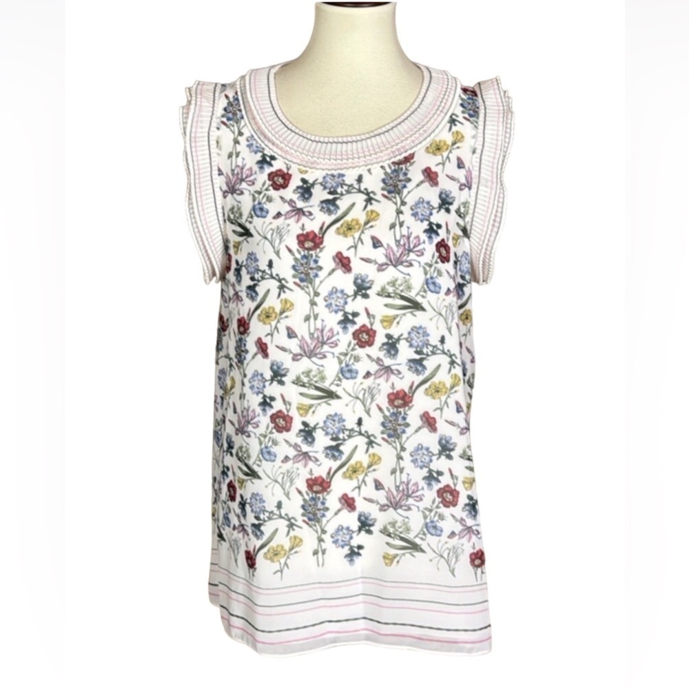 Max Studio floral chiffon top with pleated neck Size Large